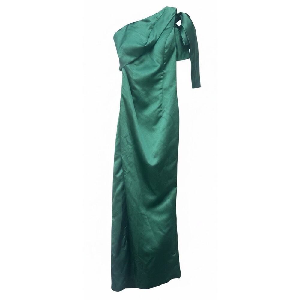 NWT Size 8 Emerald Green Satin‎ One Shoulder Maxi Dress Formal Evening Gown
